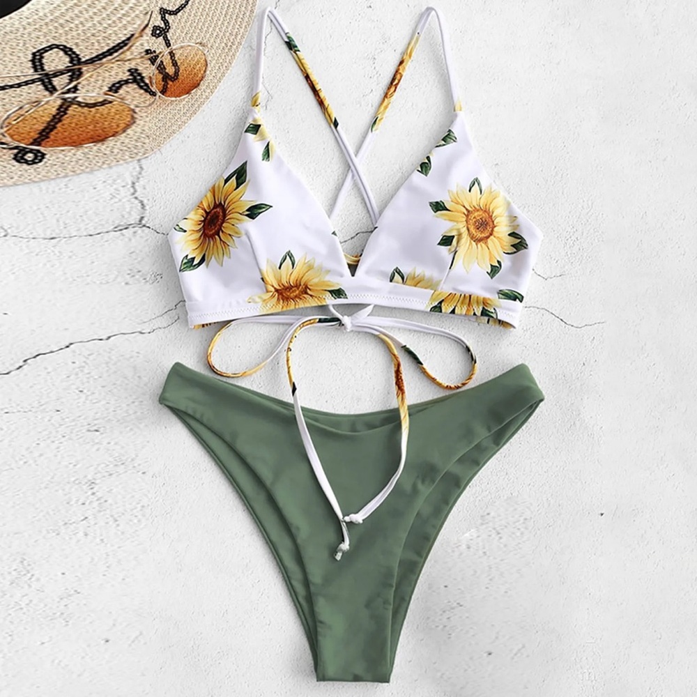 NWT Zaful Sunflower Print Bikini Swim Set Size Large